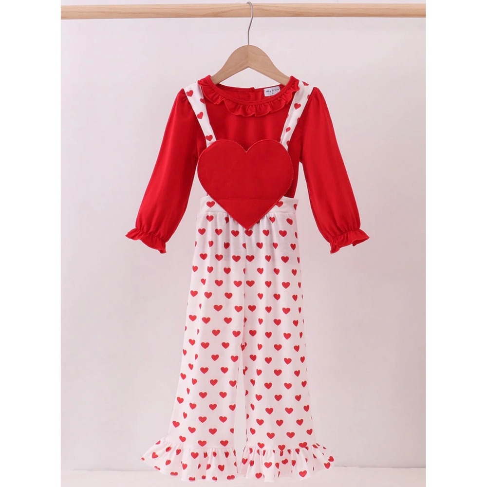 NWT Abby & Evie Red Heart Jumpsuit Set Size 18M Valentines Day Outfit